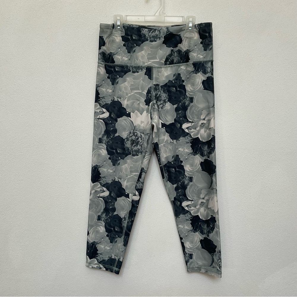 Balance Collection Black, Grey Floral Print Leggings Thick Waistband Size L